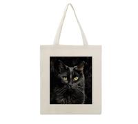 DJUETRUI A Black Cat on A Black Background Reusable Canvas Tote Bag Large Capacity Cotton Hand Bag Portable Grocery Bag for Shopping Travel