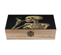 DJUETRUI A Skeleton with Burning Cigarette Storage Box Rustic Wooden Storage Box Decorative Storage Box for Home Office Desktop Organizer for Jewelry Keys Small Items