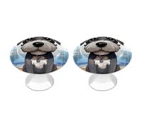 DJUETRUI Adorable Schnauzer Cabinet Knobs 2 Pack Round Stainless Steel Metal Drawer Pulls Cute Kitchen Dresser Vanity Hardware Rustic Decorative Door Handles for Bedroom Closet Cupboard