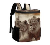 DJUETRUI African Lion And Lioness Insulated Cooler Backpack Durable Polyester Twill Leakproof Thermal Bag with Adjustable Straps Multi-use Pack for Picnic Camping Hiking Varied Outdoor Activities
