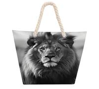 DJUETRUI African Lion Black And White Large Capacity Jute Tote Bag with Thick Cotton Rope Handles, Eco Friendly Reusable Burlap Shopping Bag for Grocery Beach Picnic Daily Use