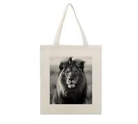 DJUETRUI African Lion Black And White Reusable Canvas Tote Bag Large Capacity Cotton Hand Bag Portable Grocery Bag for Shopping Travel