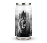 DJUETRUI African Lion Black And White Stainless Steel Cola Cup Reusable Plastic Coke Cup Leakproof Portable Soda Cup Large Capacity Iced Drink Cup for Home Party