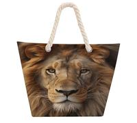 DJUETRUI African Lion Head Large Capacity Jute Tote Bag with Thick Cotton Rope Handles, Eco Friendly Reusable Burlap Shopping Bag for Grocery Beach Picnic Daily Use