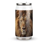 DJUETRUI African Lion Head Stainless Steel Cola Cup Reusable Plastic Coke Cup Leakproof Portable Soda Cup Large Capacity Iced Drink Cup for Home Party