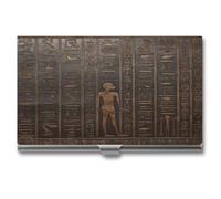 DJUETRUI Ancient Egyptian Hieroglyph Business Card Case Stainless Steel Business Card Holderhigh Capacity Business Card Organizer Durable Metal Card Holder For Office Daily Use