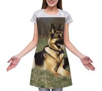 DJUETRUI Aprons for Women with Pockets Waterproof Apron Adjustable Bib German Shepherd Dog Apron Chef Aprons for Men Kitchen Aprons for Cooking Painting BBQ Gardening, German Shepherd Dog, 70x80cm,
