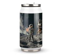 DJUETRUI Astronaut Landing on The Moon Stainless Steel Cola Cup Reusable Plastic Coke Cup Leakproof Portable Soda Cup Large Capacity Iced Drink Cup for Home Party