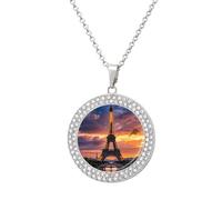 DJUETRUI Beautiful Eiffel Tower Paris Pendant Necklace for Women Diamond Memorial Couple Necklace Fashion Accessories Wedding Anniversary, Birthday, Christmas Gift for Wife, Mom, Girlfriend, One Size