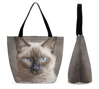 DJUETRUI Beautiful Siamese Cat Large Oxford Cloth Tote Bag for Women, Durable Zippered Shoulder Handbag with Inner Pocket, Multi-purpose Shopping Bag for Work Travel Daily Errands Reusable Bag
