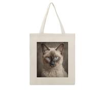 DJUETRUI Beautiful Siamese Cat Reusable Canvas Tote Bag Large Capacity Cotton Hand Bag Portable Grocery Bag for Shopping Travel