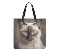 DJUETRUI Beautiful Siamese Cat Tote Bag Square PU Leather Shoulder Handbag Purse Multipurpose Reusable Shopping Carryall Durable Work Commute Travel Daily Casual Resistant Ladies Fashion Hand Bag