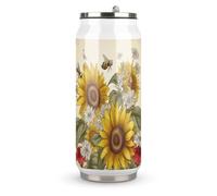DJUETRUI Bees Sunflowers Daisy Rose Flowers Stainless Steel Cola Cup Reusable Plastic Coke Cup Leakproof Portable Soda Cup Large Capacity Iced Drink Cup for Home Party