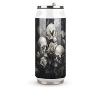 DJUETRUI Black And White Flowers And Skull Stainless Steel Cola Cup Reusable Plastic Coke Cup Leakproof Portable Soda Cup Large Capacity Iced Drink Cup for Home Party