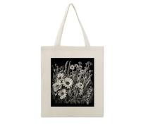 DJUETRUI Black And White Flowers Reusable Canvas Tote Bag Large Capacity Cotton Hand Bag Portable Grocery Bag for Shopping Travel