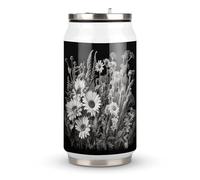 DJUETRUI Black And White Flowers Stainless Steel Cola Cup Reusable Plastic Coke Cup Leakproof Portable Soda Cup Large Capacity Iced Drink Cup for Home Party