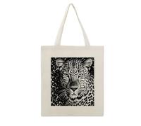 DJUETRUI Black And White Leopard Face Reusable Canvas Tote Bag Large Capacity Cotton Hand Bag Portable Grocery Bag for Shopping Travel