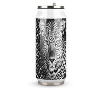 DJUETRUI Black And White Leopard Face Stainless Steel Cola Cup Reusable Plastic Coke Cup Leakproof Portable Soda Cup Large Capacity Iced Drink Cup for Home Party