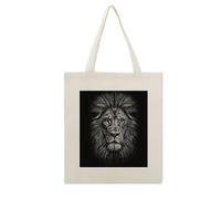 DJUETRUI Black And White Lion Head Reusable Canvas Tote Bag Large Capacity Cotton Hand Bag Portable Grocery Bag for Shopping Travel
