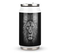 DJUETRUI Black And White Lion Head Stainless Steel Cola Cup Reusable Plastic Coke Cup Leakproof Portable Soda Cup Large Capacity Iced Drink Cup for Home Party