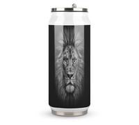 DJUETRUI Black And White Lion Head Stainless Steel Cola Cup Reusable Plastic Coke Cup Leakproof Portable Soda Cup Large Capacity Iced Drink Cup for Home Party