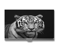 DJUETRUI Black And White Tiger Business Card Case Stainless Steel Business Card Holderhigh Capacity Business Card Organizer Durable Metal Card Holder For Office Daily Use