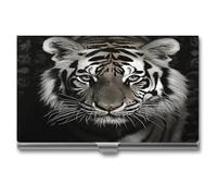 DJUETRUI Black And White Tiger Business Card Case Stainless Steel Business Card Holderhigh Capacity Business Card Organizer Durable Metal Card Holder For Office Daily Use