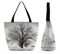 DJUETRUI Black And White Tree Large Oxford Cloth Tote Bag for Women, Durable Zippered Shoulder Handbag with Inner Pocket, Multi-purpose Shopping Bag for Work Travel Daily Errands Reusable Bag