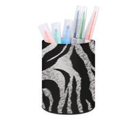 DJUETRUI Black And White Zebra Print Pen Holder Premium Durable PU Leather Cylindrical Pencil Cup Multi-functional Round Desktop Organizer for Workspace Vanity Counter Home Office Bathroom Storage