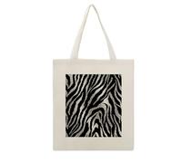 DJUETRUI Black And White Zebra Print Reusable Canvas Tote Bag Large Capacity Cotton Hand Bag Portable Grocery Bag for Shopping Travel