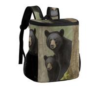 DJUETRUI Black Bear Mother And Cub Insulated Cooler Backpack Durable Polyester Twill Leakproof Thermal Bag with Adjustable Straps Multi-use Pack for Picnic Camping Hiking Varied Outdoor Activities