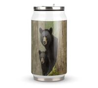 DJUETRUI Black Bear Mother And Cub Stainless Steel Cola Cup Reusable Plastic Coke Cup Leakproof Portable Soda Cup Large Capacity Iced Drink Cup for Home Party