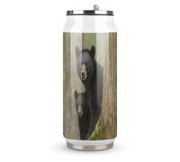 DJUETRUI Black Bear Mother And Cub Stainless Steel Cola Cup Reusable Plastic Coke Cup Leakproof Portable Soda Cup Large Capacity Iced Drink Cup for Home Party