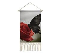 DJUETRUI Black Butterfly Cotton Linen Tapestry Wall Hanging with Tassels, Decorative Vertical Fabric Wall Art Decor for Home Decoration Bedroom Living Room Dorm Entryway, 10" X 19.6"