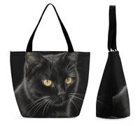 DJUETRUI Black Cat Large Oxford Cloth Tote Bag for Women, Durable Zippered Shoulder Handbag with Inner Pocket, Multi-purpose Shopping Bag for Work Travel Daily Errands Reusable Bag