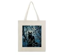 DJUETRUI Black Cat on Tree Reusable Canvas Tote Bag Large Capacity Cotton Hand Bag Portable Grocery Bag for Shopping Travel
