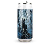 DJUETRUI Black Cat on Tree Stainless Steel Cola Cup Reusable Plastic Coke Cup Leakproof Portable Soda Cup Large Capacity Iced Drink Cup for Home Party