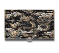 DJUETRUI Black Chinese Dragon Business Card Case Stainless Steel Business Card Holderhigh Capacity Business Card Organizer Durable Metal Card Holder For Office Daily Use
