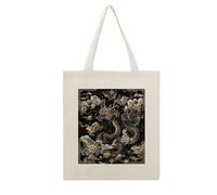 DJUETRUI Black Chinese Dragon Reusable Canvas Tote Bag Large Capacity Cotton Hand Bag Portable Grocery Bag for Shopping Travel