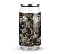 DJUETRUI Black Chinese Dragon Stainless Steel Cola Cup Reusable Plastic Coke Cup Leakproof Portable Soda Cup Large Capacity Iced Drink Cup for Home Party