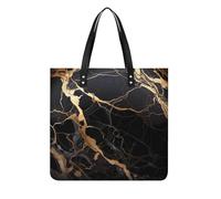 DJUETRUI Black Gold Marble Tote Bag Square PU Leather Shoulder Handbag Purse Multipurpose Reusable Shopping Carryall Durable Work Commute Travel Daily Casual Resistant Ladies Fashion Hand Bag