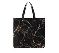 DJUETRUI Black Gold Marble Tote Bag Square PU Leather Shoulder Handbag Purse Multipurpose Reusable Shopping Carryall Durable Work Commute Travel Daily Casual Resistant Ladies Fashion Hand Bag