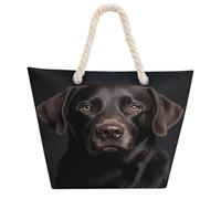 DJUETRUI Black Lab Dog Large Capacity Jute Tote Bag with Thick Cotton Rope Handles, Eco Friendly Reusable Burlap Shopping Bag for Grocery Beach Picnic Daily Use