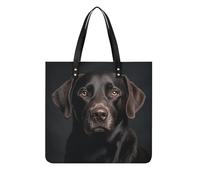 DJUETRUI Black Lab Dog Tote Bag Square PU Leather Shoulder Handbag Purse Multipurpose Reusable Shopping Carryall Durable Work Commute Travel Daily Casual Resistant Ladies Fashion Hand Bag