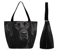 DJUETRUI Black Lab Large Oxford Cloth Tote Bag for Women, Durable Zippered Shoulder Handbag with Inner Pocket, Multi-purpose Shopping Bag for Work Travel Daily Errands Reusable Bag