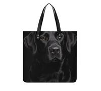 DJUETRUI Black Lab Tote Bag Square PU Leather Shoulder Handbag Purse Multipurpose Reusable Shopping Carryall Durable Work Commute Travel Daily Casual Resistant Ladies Fashion Hand Bag