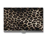 DJUETRUI Black Leopard Print Business Card Case Stainless Steel Business Card Holderhigh Capacity Business Card Organizer Durable Metal Card Holder For Office Daily Use