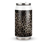 DJUETRUI Black Leopard Print Stainless Steel Cola Cup Reusable Plastic Coke Cup Leakproof Portable Soda Cup Large Capacity Iced Drink Cup for Home Party