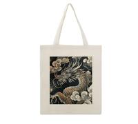 DJUETRUI Black Oriental Dragon Reusable Canvas Tote Bag Large Capacity Cotton Hand Bag Portable Grocery Bag for Shopping Travel