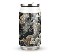DJUETRUI Black Oriental Dragon Stainless Steel Cola Cup Reusable Plastic Coke Cup Leakproof Portable Soda Cup Large Capacity Iced Drink Cup for Home Party